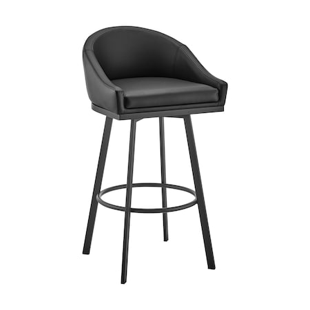 Armen Living Noran Swivel Counter Stool in Black Metal with Black Faux Leather 840254335776